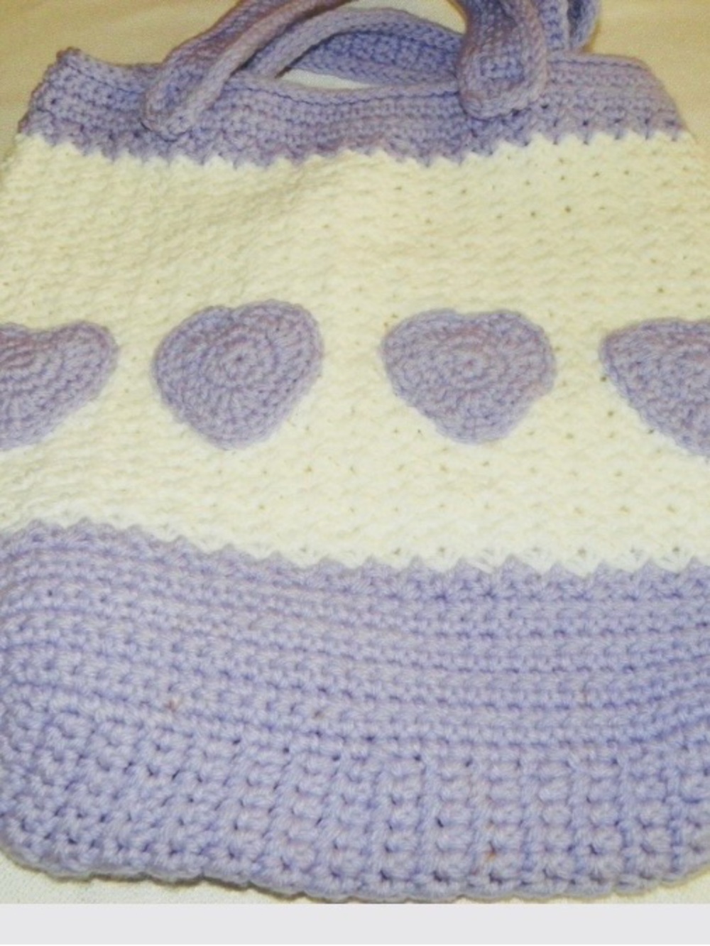 Purse Bag With Lavender Hearts  Hand Crochet NWT One of a Kind